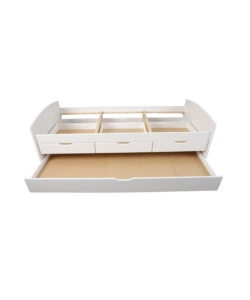 LETTO SINGOLO CON 3 CASSETTI E LETTO ESTRAIBILE IN PINO BIANCO 90X200 CM